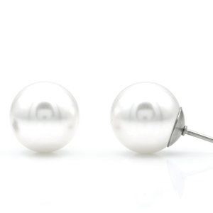 White Pearl Studs | 10mm Pearl Earrings | Swarovski Pearl Studs | Hypoallergenic